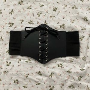 XZQTIVE Black Corset Waist Belt, Wide Elastic Tie Waspie Belt for Dresses